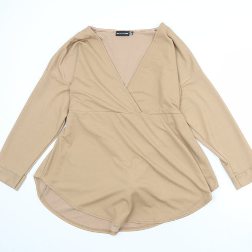 PRETTYLITTLETHING Womens Beige Polyester Basic Blouse Size 20 V-Neck - Wrap Front Detail