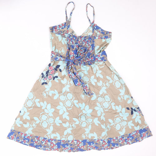 NEXT Womens Multicoloured Floral 100% Cotton Slip Dress Size 14 V-Neck Pullover