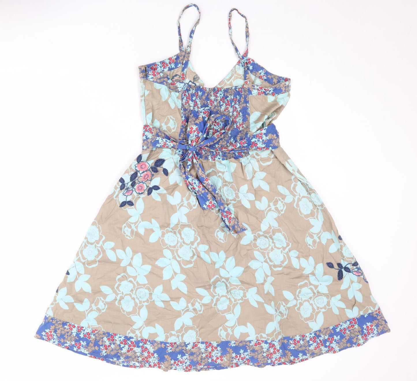 NEXT Womens Multicoloured Floral 100% Cotton Slip Dress Size 14 V-Neck Pullover