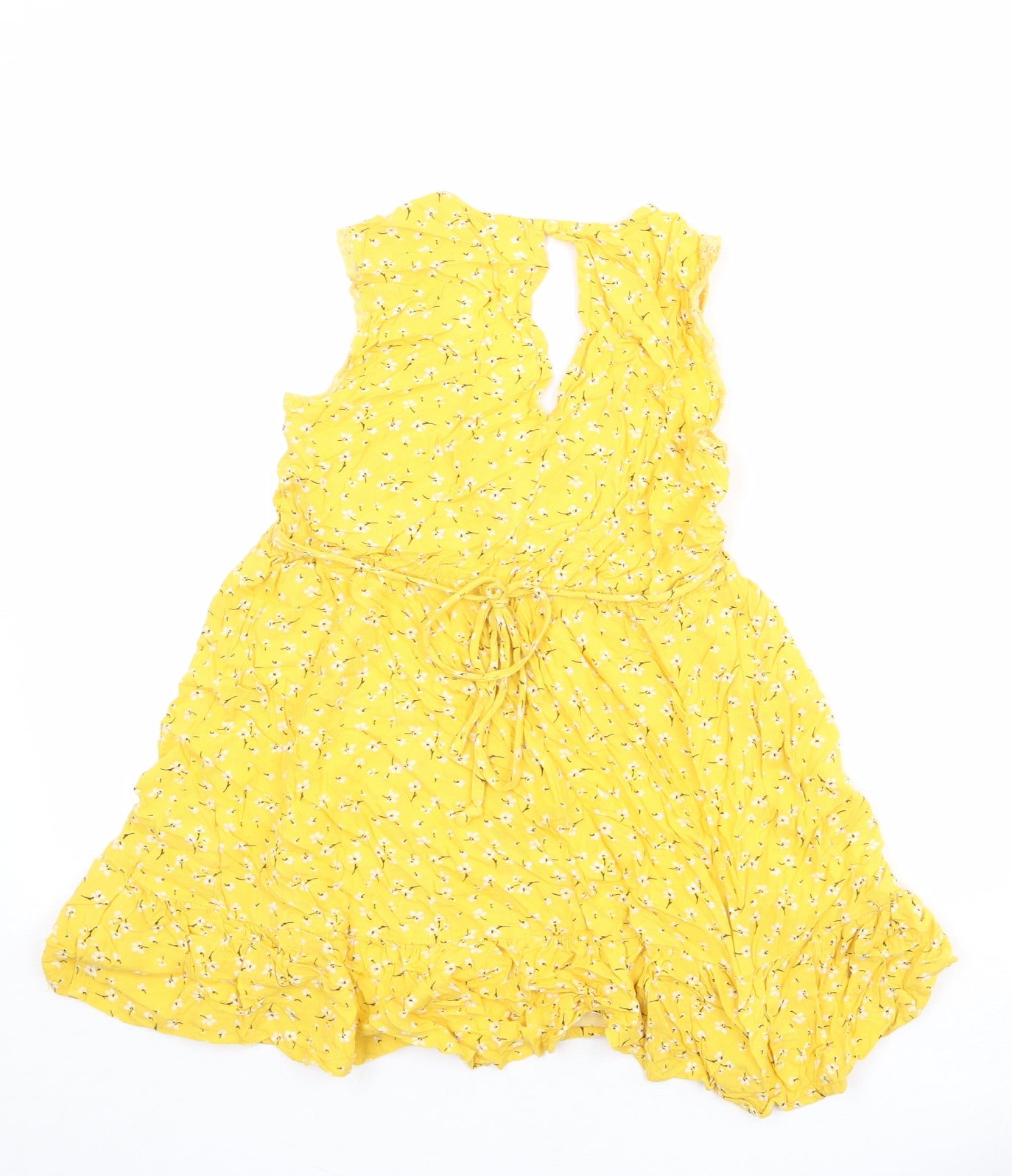Miss Selfridge Womens Yellow Floral Viscose Basic Blouse Size 8 V-Neck