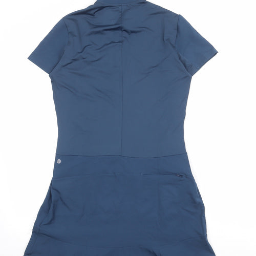 adidas Womens Blue Polyester Bodycon Size S High Neck Zip - Activewear Logo Frill Back Pocket