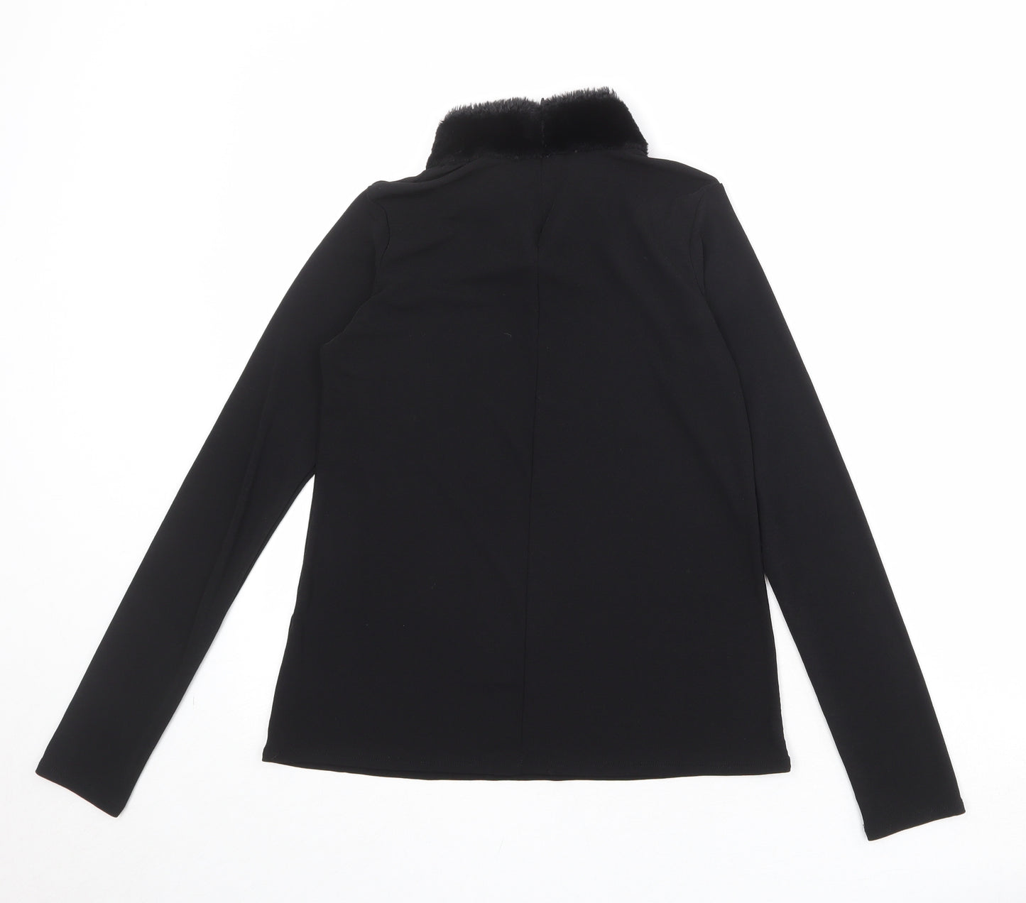 Zara Womens Black Polyester Basic Blouse Size L High Neck - Faux Fur Collar