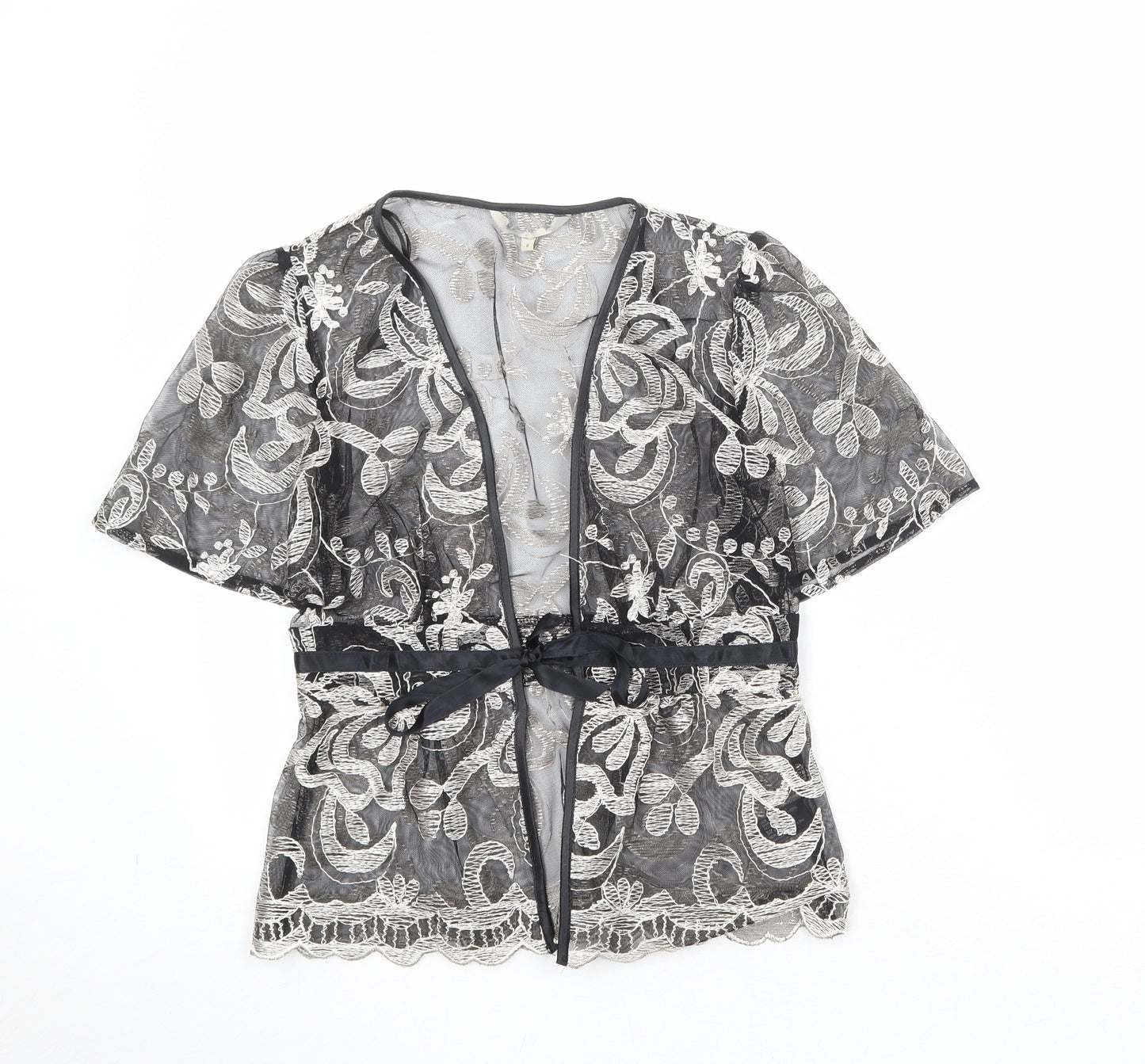 Debenhams Womens Black Geometric Polyester Kimono Blouse Size 8 V-Neck