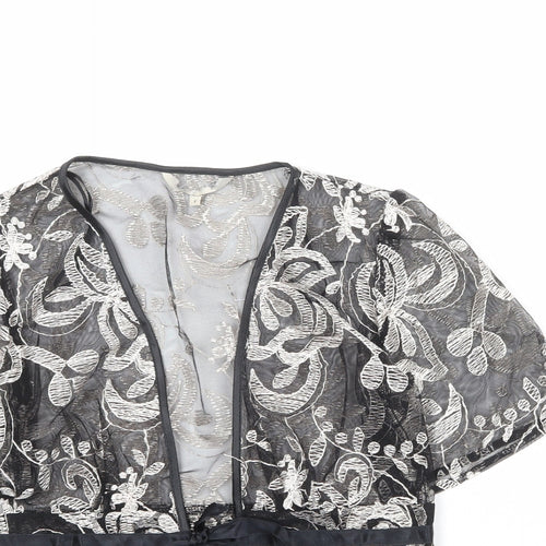 Debenhams Womens Black Geometric Polyester Kimono Blouse Size 8 V-Neck