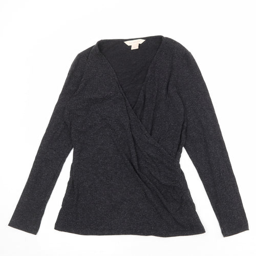 Mauvette Womens Grey Viscose Basic T-Shirt Size 10 V-Neck - Wrap Style