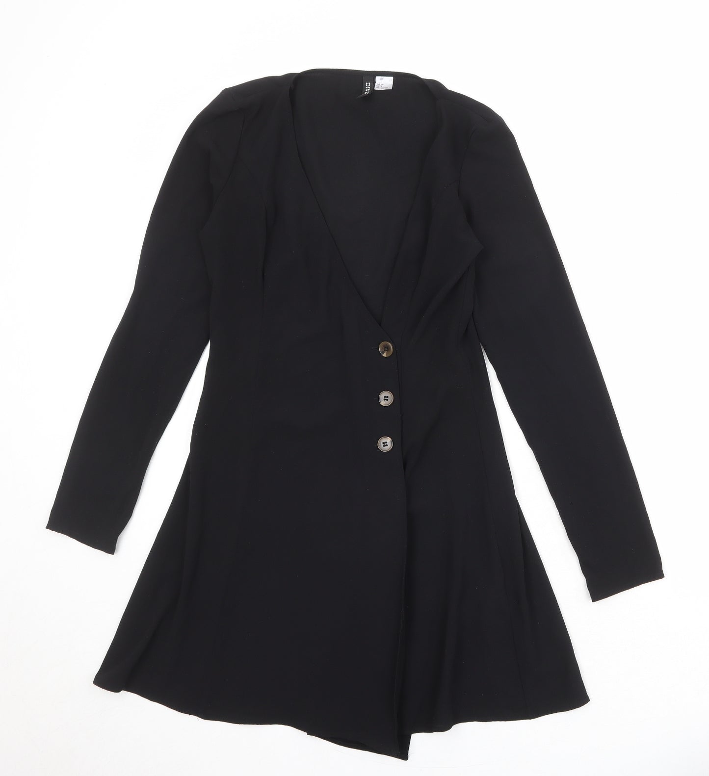 Divided by H&M Womens Black Polyester Jacket Dress Size 8 V-Neck Button