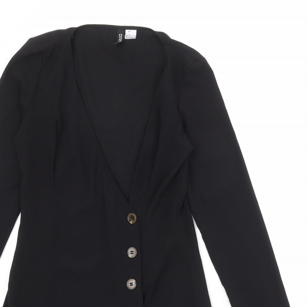 Divided by H&M Womens Black Polyester Jacket Dress Size 8 V-Neck Button