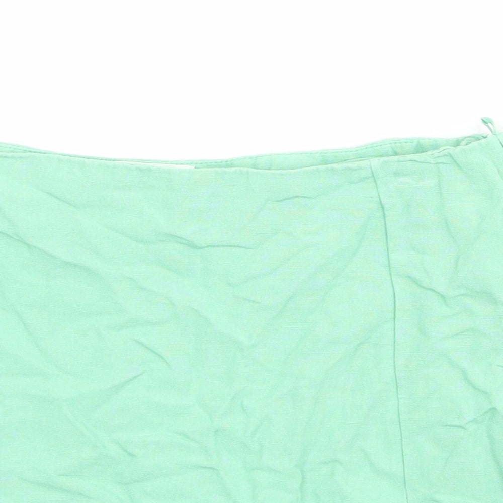 H&M Womens Green Viscose Mini Skirt Size 12 Zip