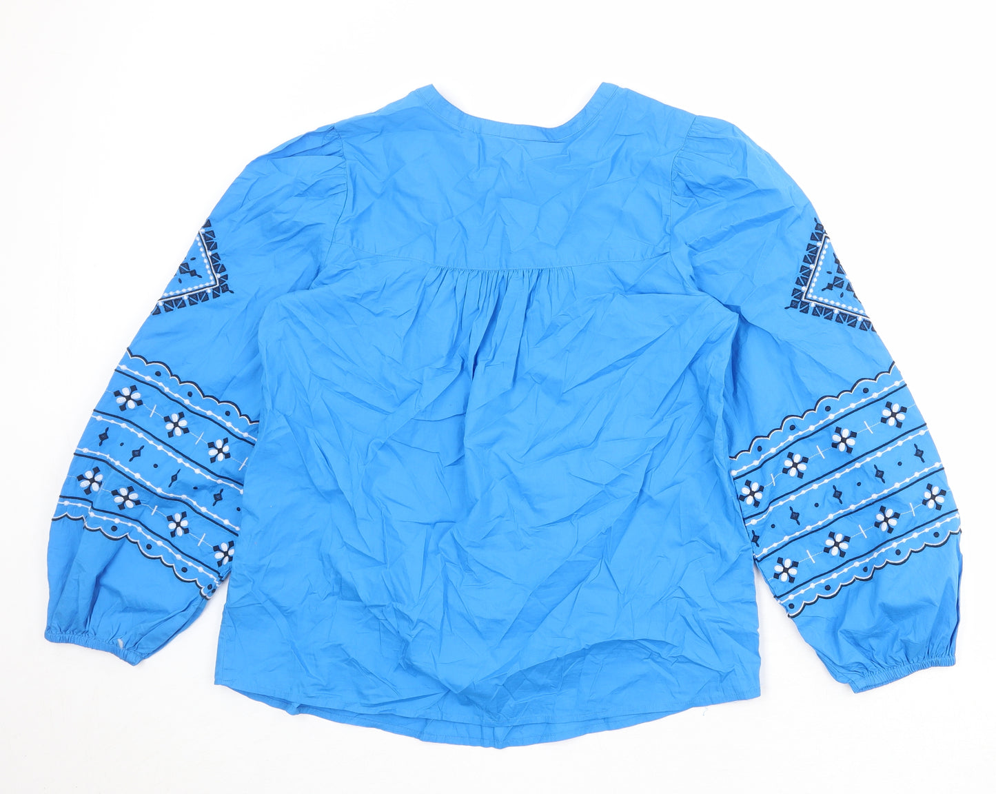 Marks and Spencer Womens Blue Cotton Basic Blouse Size 10 V-Neck