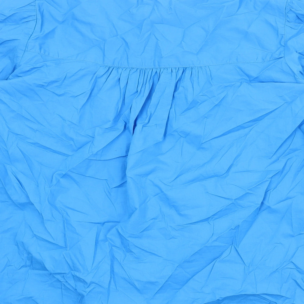 Marks and Spencer Womens Blue Cotton Basic Blouse Size 10 V-Neck