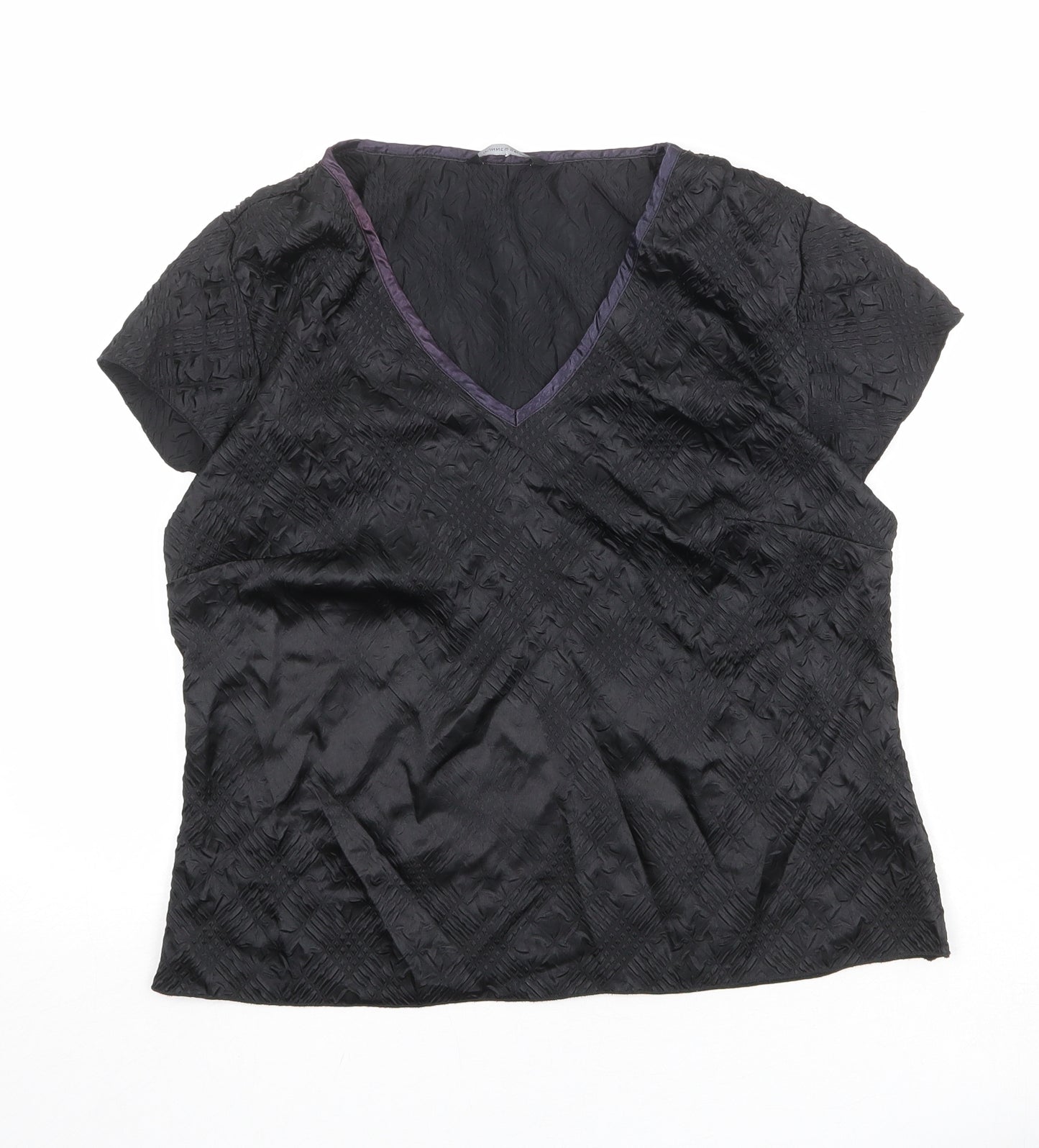 Dunnes Stores Womens Black Polyester Basic T-Shirt Size 16 V-Neck