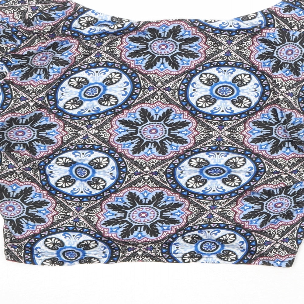 Miss Selfridge Womens Multicoloured Geometric Viscose Cropped T-Shirt Size 8 V-Neck