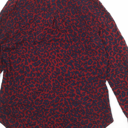 Marks and Spencer Womens Red Animal Print Viscose Basic Button-Up Size 8 Collared - Leopard Pattern