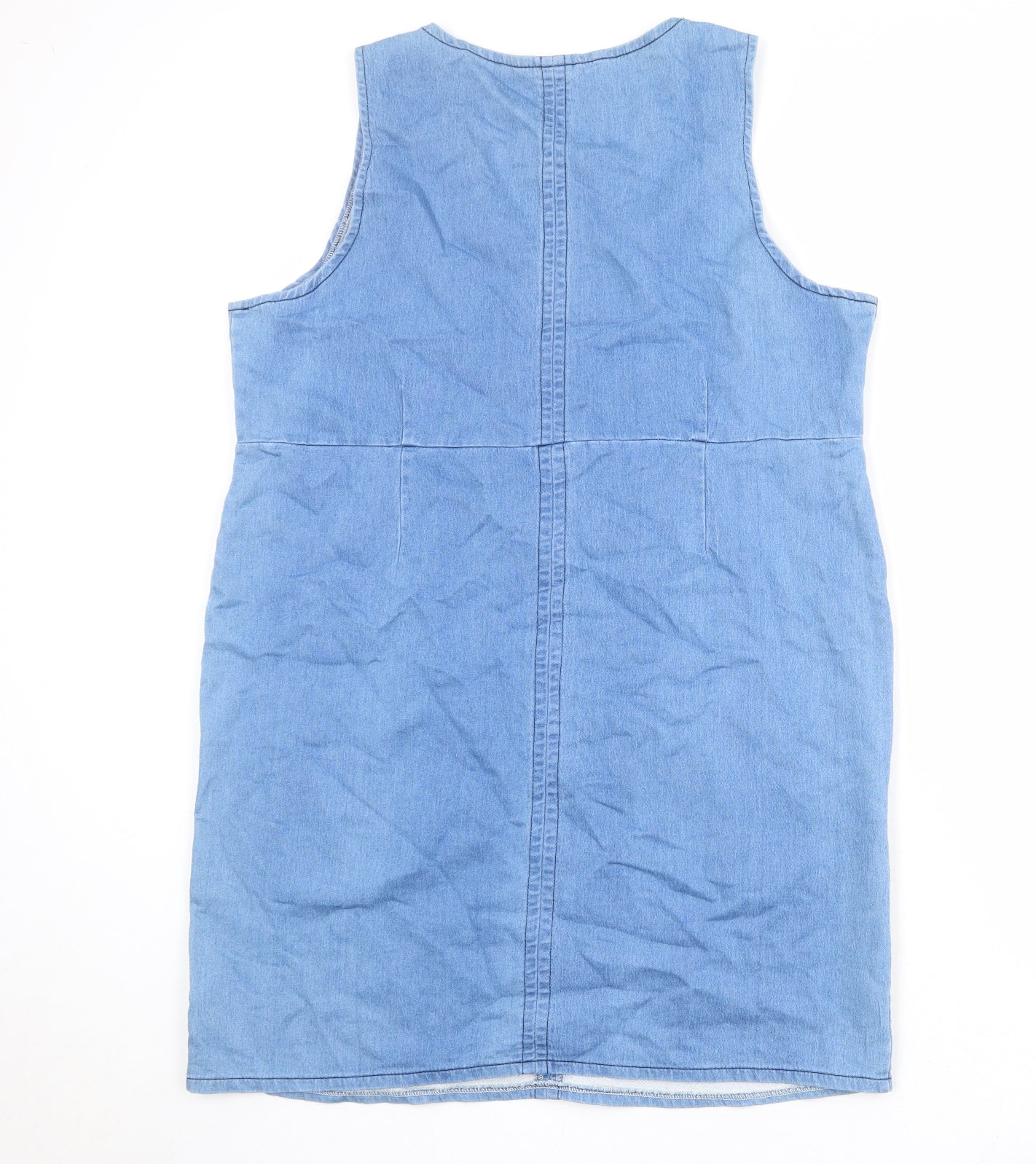Cotton Traders Womens Blue Cotton Pinafore/Dungaree Dress Size 14 V-Neck Pullover