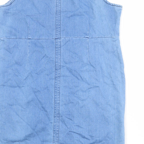 Cotton Traders Womens Blue Cotton Pinafore/Dungaree Dress Size 14 V-Neck Pullover