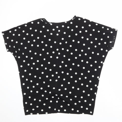 Just Elegance Womens Black Polka Dot Polyester Basic T-Shirt Size S Round Neck - Knot Front