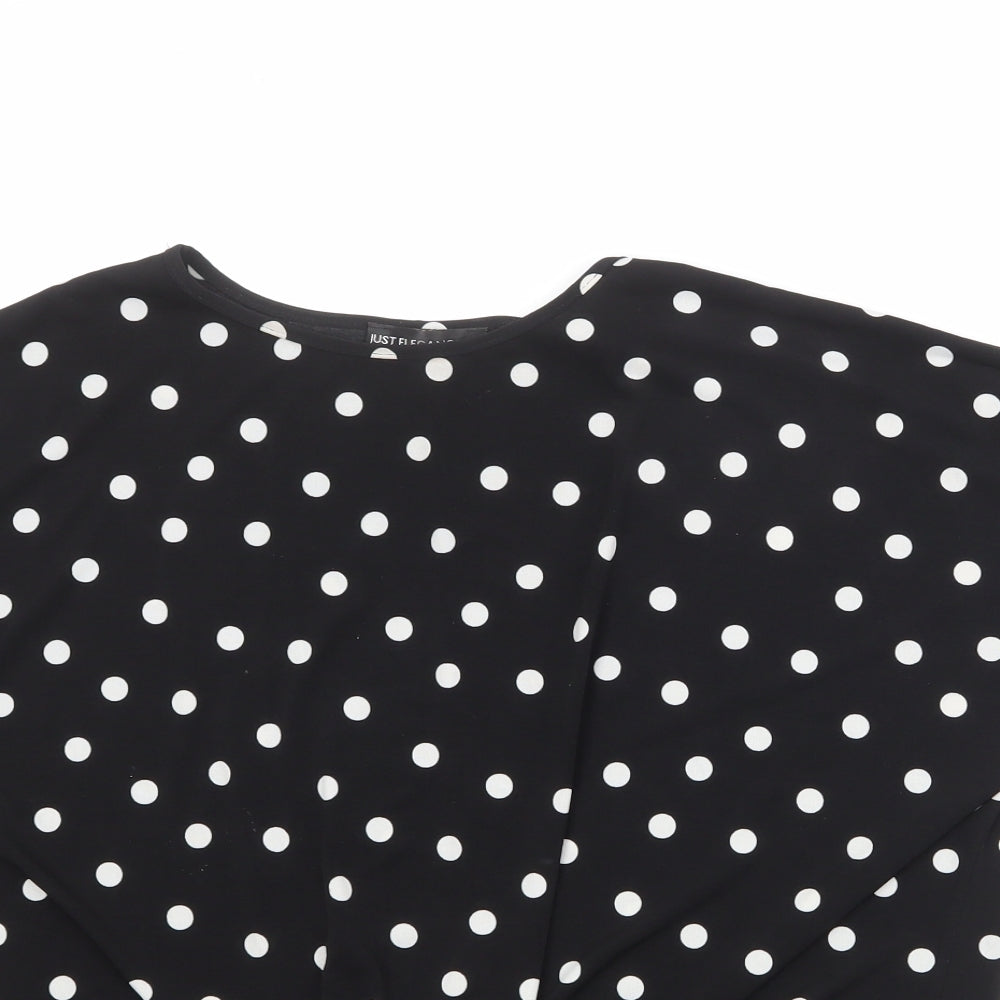 Just Elegance Womens Black Polka Dot Polyester Basic T-Shirt Size S Round Neck - Knot Front