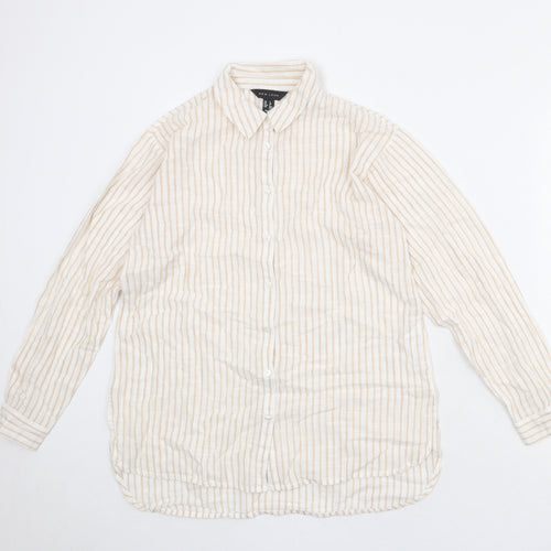 New Look Womens Beige Striped 100% Cotton Basic Button-Up Size 8 Collared