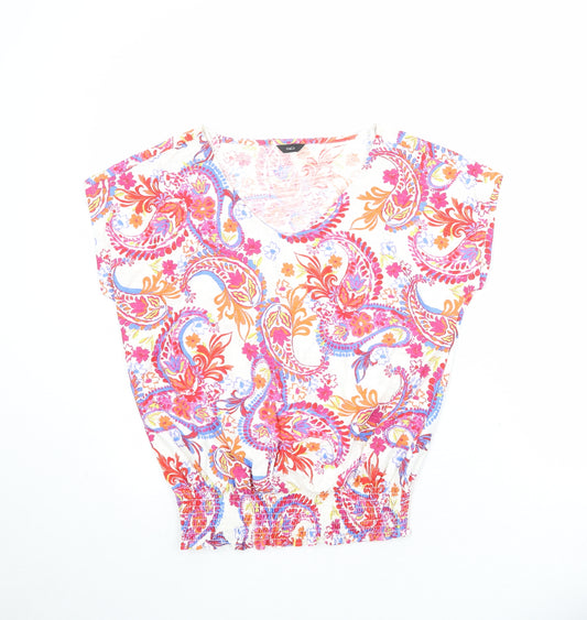 M&Co Womens Multicoloured Paisley 100% Cotton Basic Blouse Size 10 V-Neck