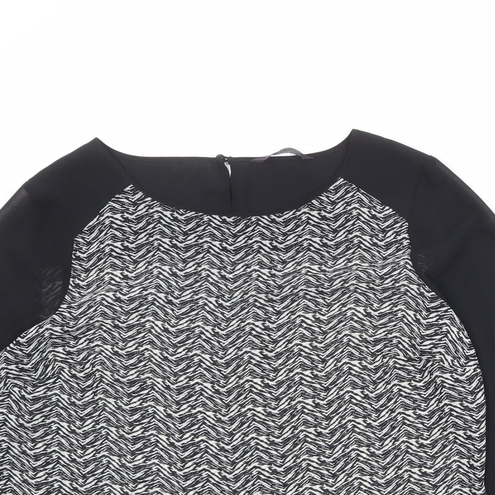 Marks and Spencer Womens Black Geometric Polyester Basic Blouse Size 12 Boat Neck