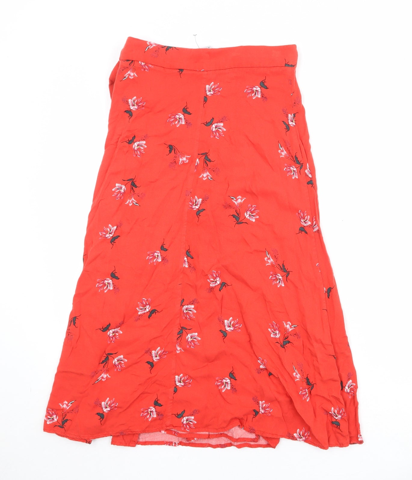 H&M Womens Red Floral Viscose Wrap Skirt Size 10 Tie