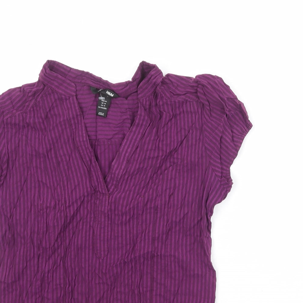 H&M Womens Purple Striped Viscose Basic Blouse Size 18 V-Neck