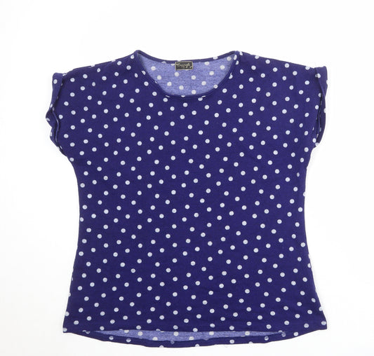 Original Womens Blue Polka Dot Polyester Basic T-Shirt Size 18 Round Neck
