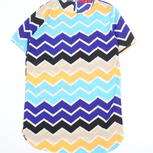 Boohoo Womens Multicoloured Geometric Polyester A-Line Size 14 Round Neck Button