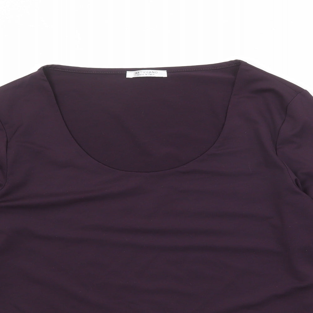 Artigiano Womens Purple Polyester Basic T-Shirt Size 14 Scoop Neck