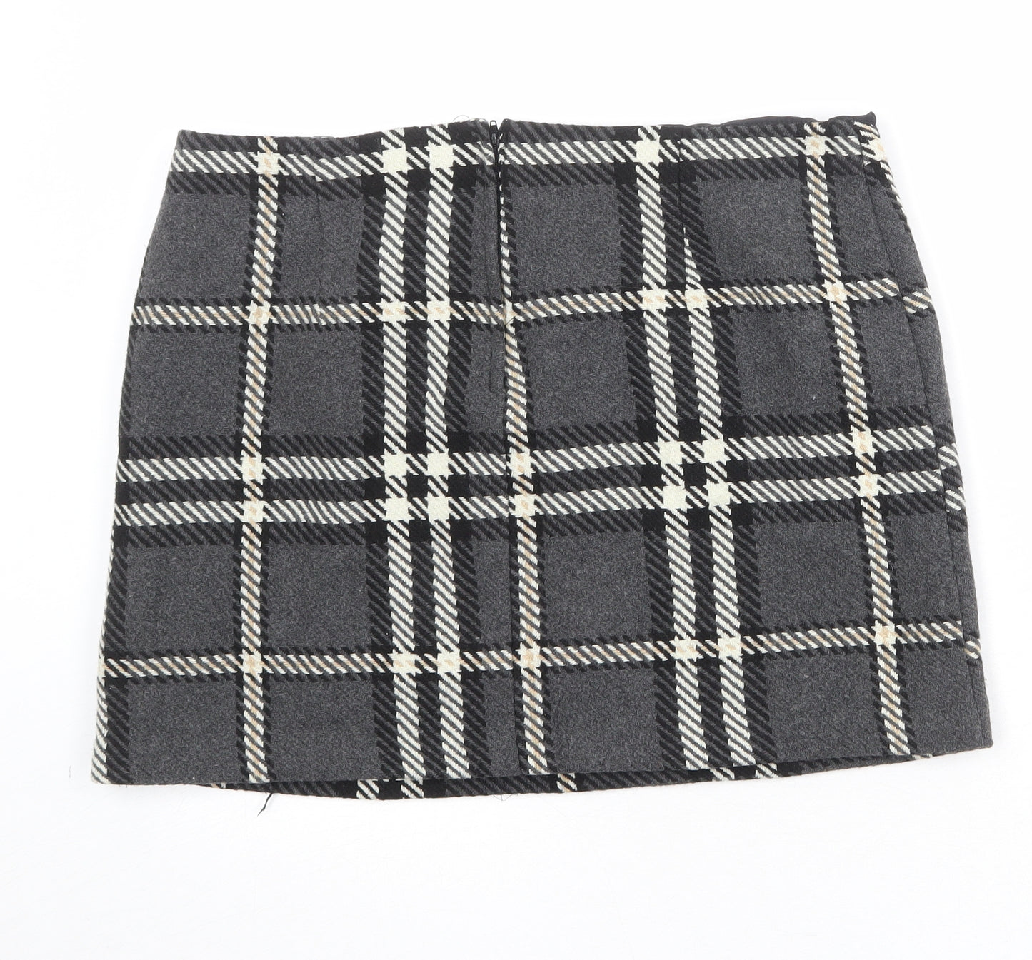 New Look Womens Grey Plaid Polyester A-Line Skirt Size 16 Zip