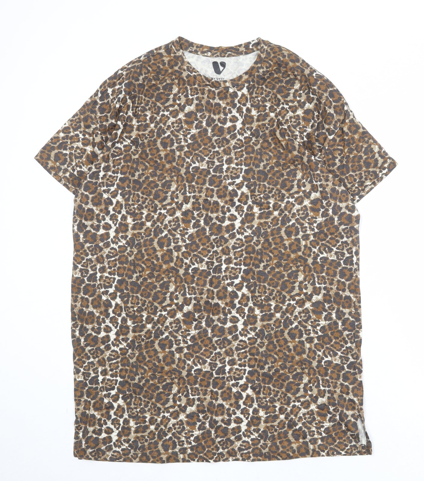 Very Womens Brown Animal Print 100% Cotton Basic T-Shirt Size 12 Crew Neck - Leopard Print