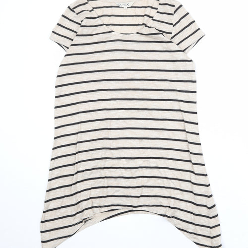 M&Co Womens Beige Striped Viscose Basic T-Shirt Size 12 Scoop Neck - Asymmetric