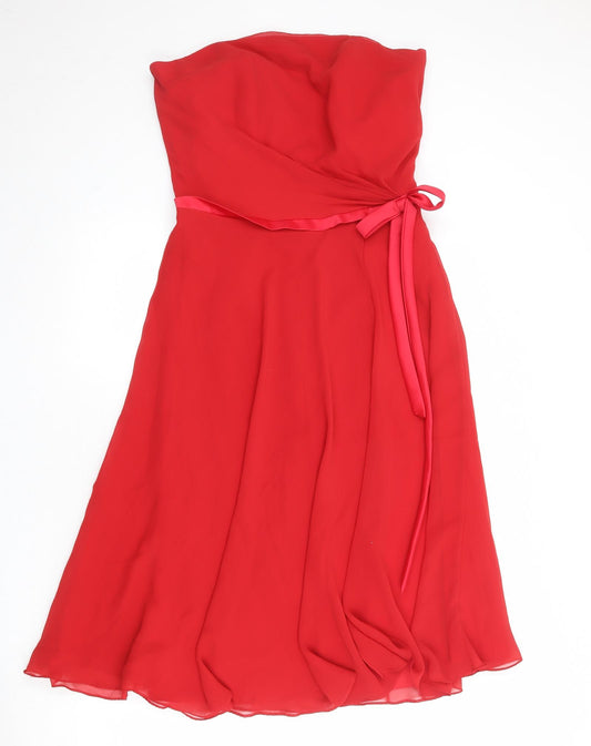 Blue Moon Womens Red Polyester Ball Gown Size 14 Off the Shoulder Zip