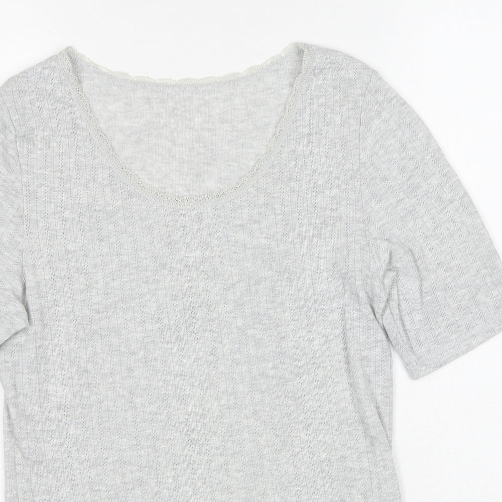Marks and Spencer Womens Grey Viscose Basic T-Shirt Size 14 Scoop Neck