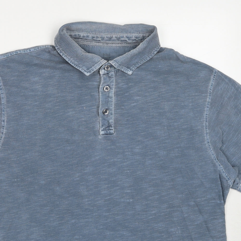 Marks and Spencer Mens Blue Cotton Polo Size M Collared Pullover