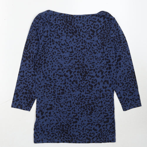 Marks and Spencer Womens Blue Animal Print Cotton Basic T-Shirt Size 8 Boat Neck