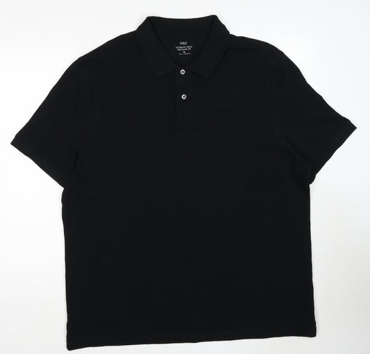 Marks and Spencer Mens Black Cotton Polo Size XL Collared Pullover