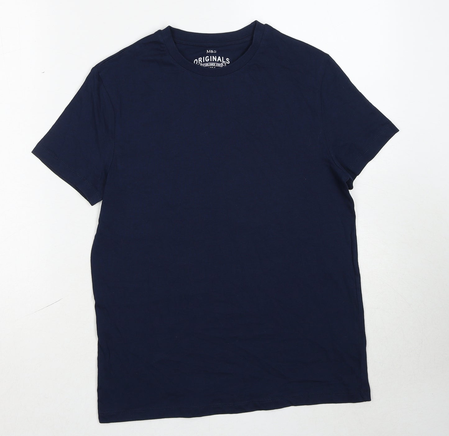 Marks and Spencer Boys Blue Cotton Basic T-Shirt Size 13-14 Years Round Neck Pullover