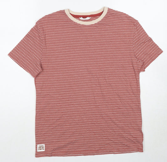 Marks and Spencer Boys Red Striped Cotton Basic T-Shirt Size 12-13 Years Round Neck Pullover