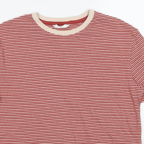 Marks and Spencer Boys Red Striped Cotton Basic T-Shirt Size 12-13 Years Round Neck Pullover