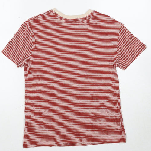 Marks and Spencer Boys Red Striped Cotton Basic T-Shirt Size 13-14 Years Round Neck Pullover