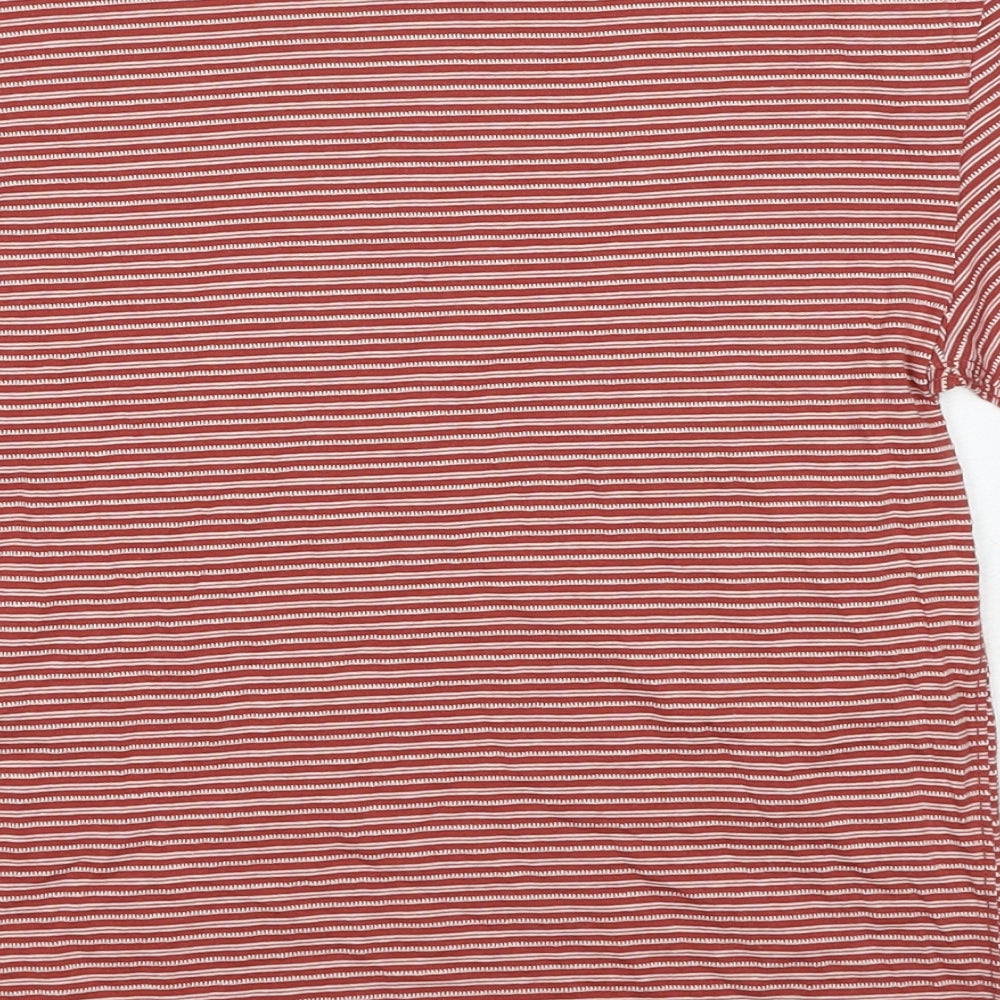 Marks and Spencer Boys Red Striped Cotton Basic T-Shirt Size 13-14 Years Round Neck Pullover