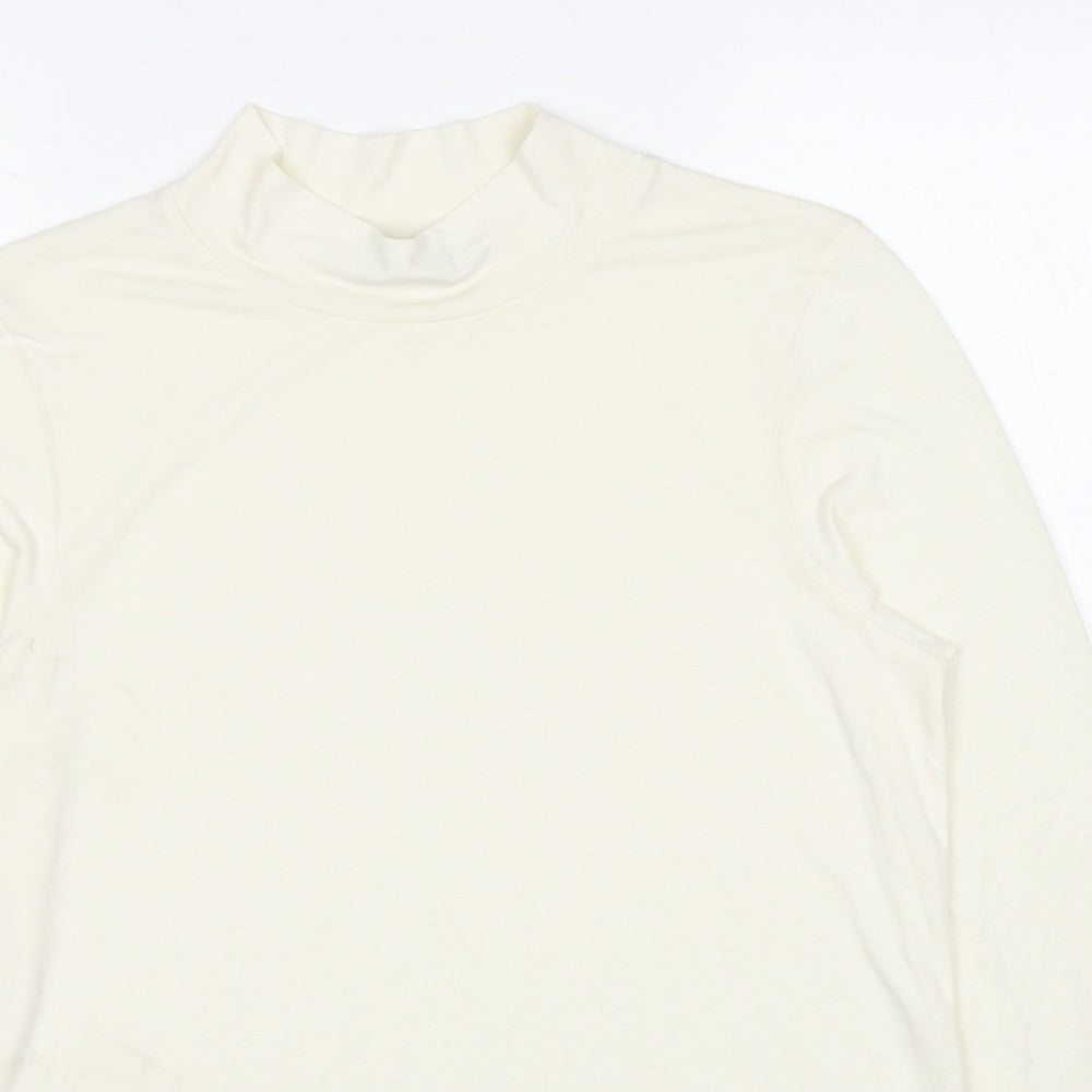 Marks and Spencer Womens Ivory Polyester Basic T-Shirt Size 12 Mock Neck