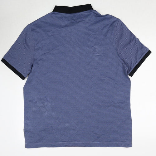 Autograph Mens Blue Geometric Cotton Polo Size XL Collared Pullover