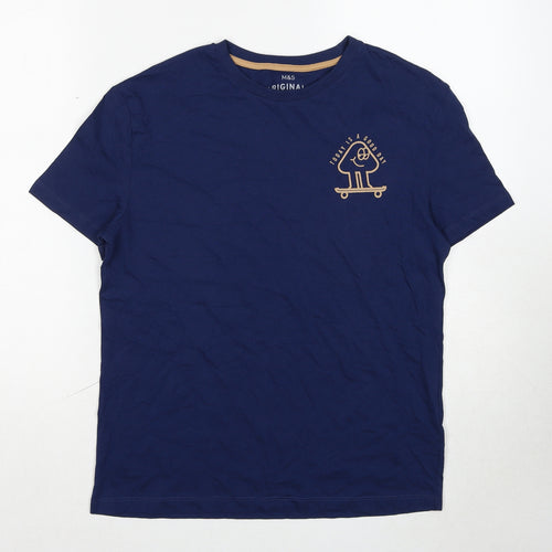 Marks and Spencer Boys Blue Cotton Basic T-Shirt Size 12-13 Years Round Neck Pullover - Today Is A Good Day