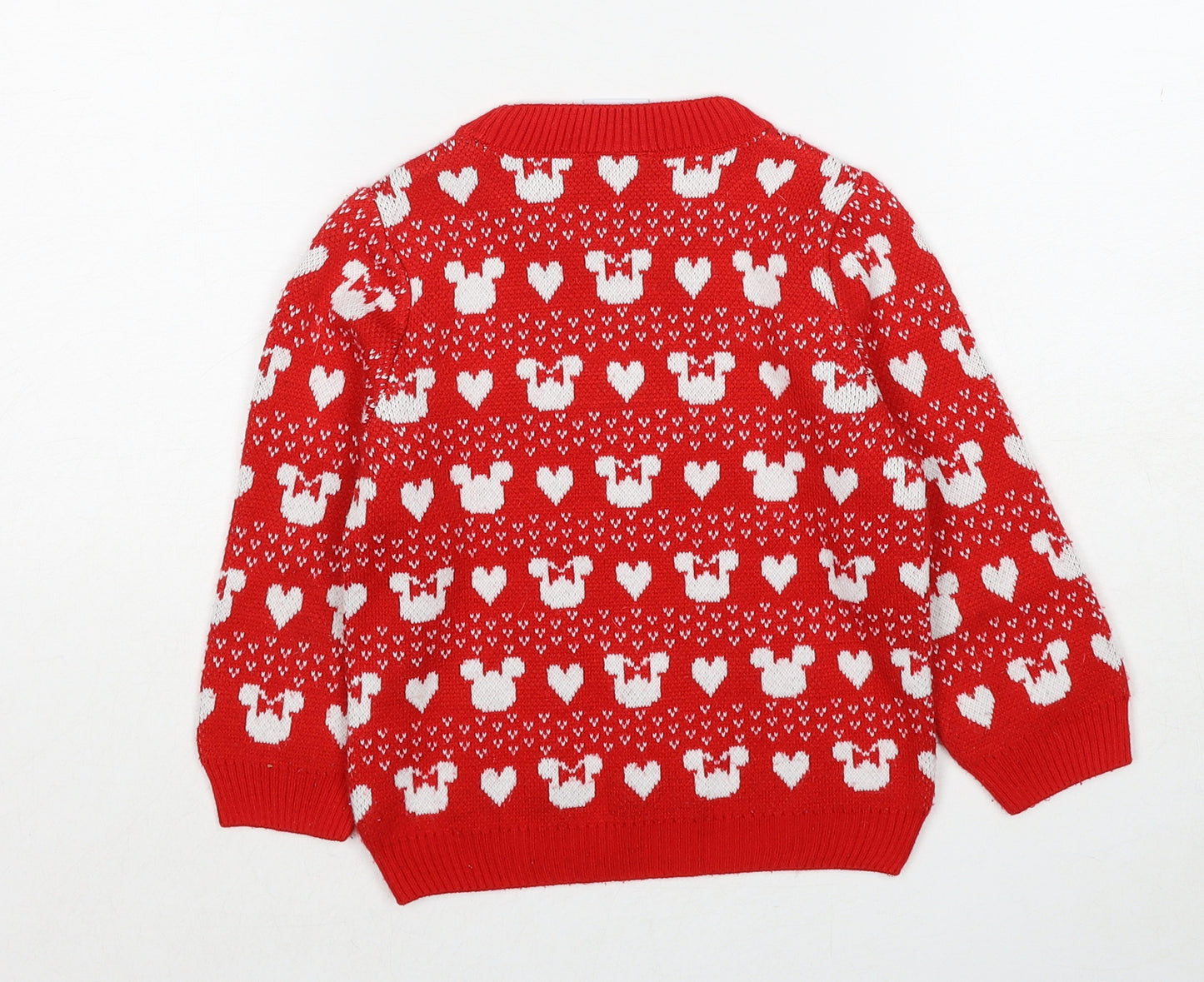 Disney Girls Red Round Neck Geometric Acrylic Pullover Jumper Size 3 Years Pullover - Christmas Minnie Mouse