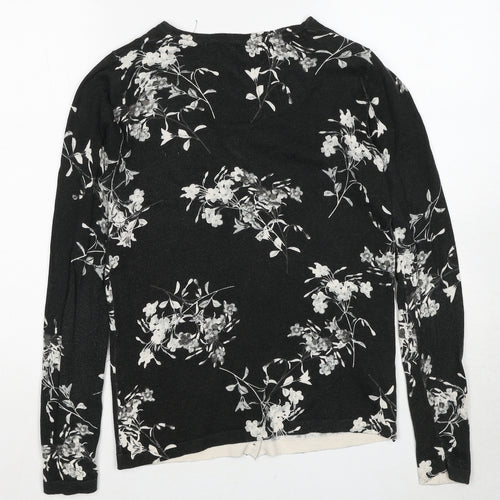 NEXT Womens Black Round Neck Floral Cotton Cardigan Jumper Size 8