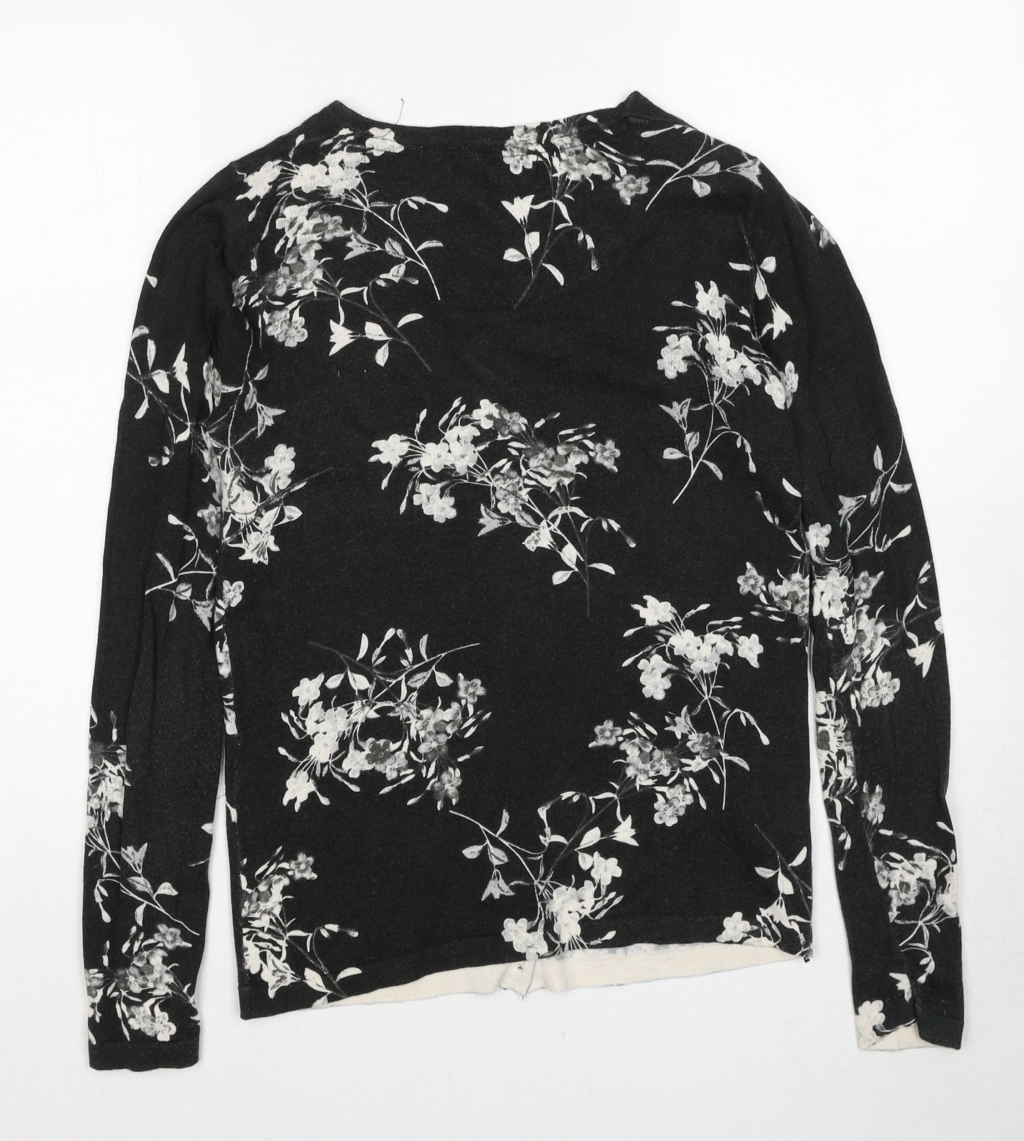 NEXT Womens Black Round Neck Floral Cotton Cardigan Jumper Size 8