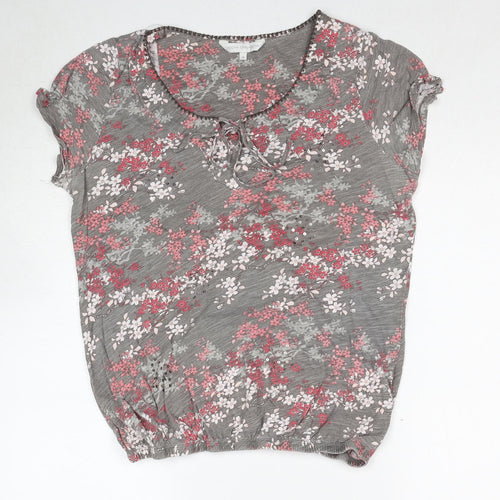 Debenhams Womens Grey Floral Cotton Basic T-Shirt Size 14 Scoop Neck