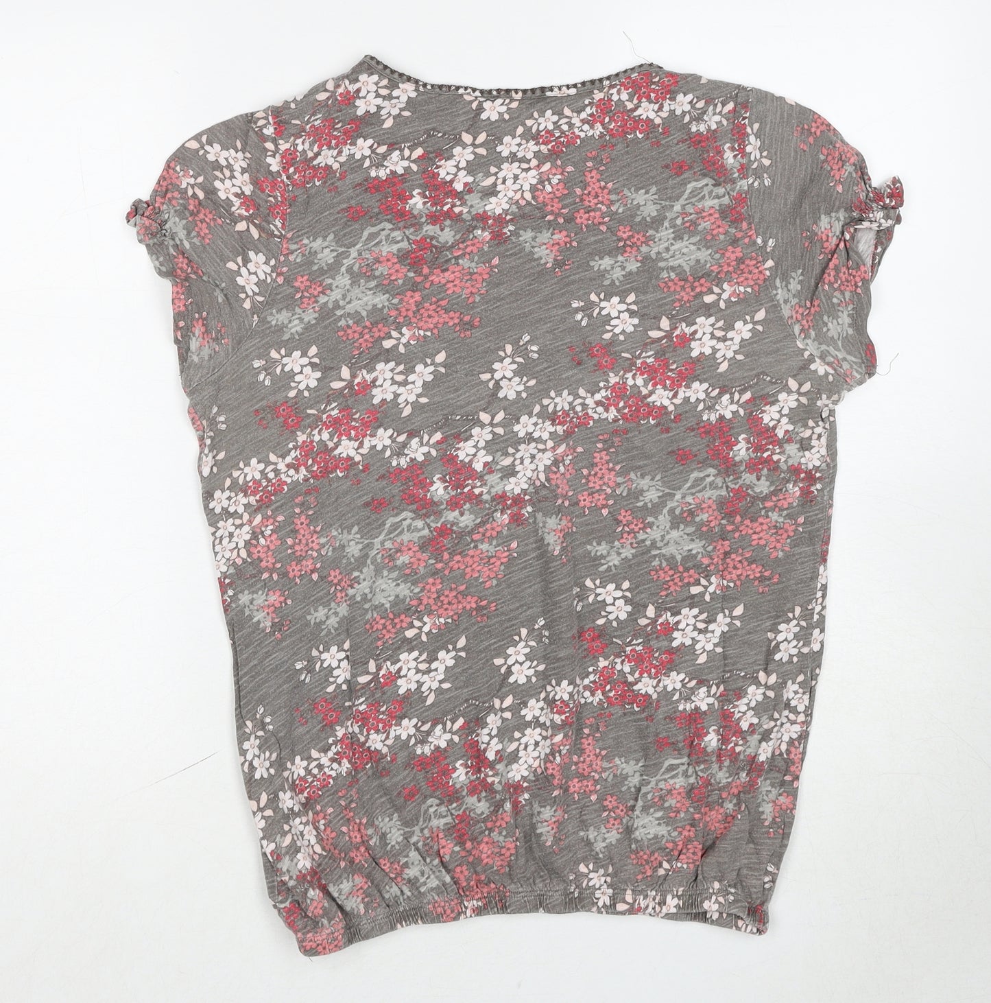 Debenhams Womens Grey Floral Cotton Basic T-Shirt Size 14 Scoop Neck